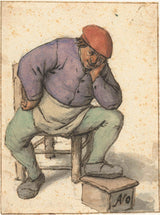 adriaen-van-ostade-1670-siddende-mand-med-sin-venstre-fod-på-et-komfur-kunsttryk-fine-art-reproduktion-vægkunst-id-a3fjf1g5q