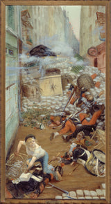adolphe-leon-willette-1903-gavroche-korjates üles pallid barrikaadile-kunst-print-kaunikunst-reproduktsioon-seinakunst