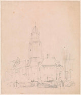 adrianus-eversen-1828-城市景观与塔与房子在码头上的艺术印刷精美的艺术复制品墙艺术ida3qu612ms