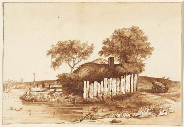 hendrik-abraham-klinkhamer-1820-cottage-with-fenced-area-at-the-water-art-print-fine-art-reproduction-wall-art-id-a3rpcmqy1