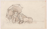 约瑟夫·以色列1834年-躺在伞上的女人与艺术打印精美的艺术复制品墙艺术ID a3sl6ijqg