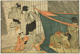 kitagawa-utamaro-1801-kvinder-inde-i-myggenet-under-et-tordenvejr-fra-den-illustrerede-bogbilledbog-blomster-i-de-fire-sæsoner-ehon-shiki-no-hana- vol-1-art-print-fine-art-reproduction-wall-art-id-a3v0aetxt