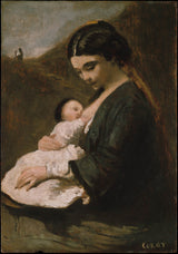 卡米爾·柯羅-1860-母子藝術印刷品美術複製品牆藝術 id-a3xplqto2
