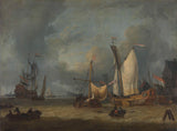 jan-claesz-rietschoof-1675-een-storm-schepen-in-de-haven-in-een-stijf-briesje-art-print-fine-art-reproductie-wall-art-id-a3zb2pem0