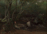 Jean-Baptiste-Camille-Corot-1842-Lormes-kozja-djevojka-sjedi-pored-potoka-u-sumi-u-šumi-umjetnost-print-likovna-reprodukcija-zid-art-id-a43to48bs
