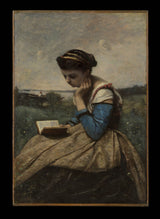 卡米尔·柯罗（Camille Corot）1869年，一个女人正在阅读艺术印刷精美的艺术复制品墙壁艺术ID A454L6CJC