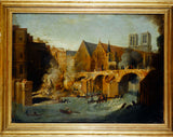 吉恩-巴蒂斯特·欧德里1701-le-petit-pont在1718年的大火之后-艺术印刷精美的艺术复制品-墙壁艺术