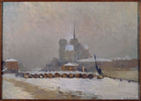 albert-charles-lebourg-1897-notre-dame-de-paris-snöeffekt-kvällskonst-tryck-finkonst-reproduktionsväggkonst