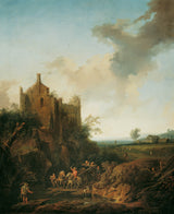 克里斯蒂安·希尔弗戈特品牌1746年，风景如画，带有城堡遗址和马匹马，艺术印刷精美的艺术复制品，壁画，艺术ID，a4bbkhhky
