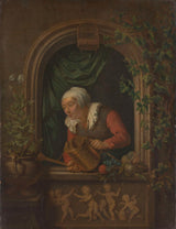 louis-de-moni-1720-vrou wat 'n plant natmaak-kunsdruk-fynkuns-reproduksie-muurkuns-id-a4bg3uvug