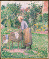 Camille Pissarro - 1893-a-práčka-at-Eragny-art-print-fine-art-reprodukčnej-wall-art-id-a4jfz986p