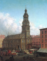 愛德華·拉姆森·亨利-1869-北荷蘭教堂富爾頓和威廉街道紐約藝術印刷美術複製品牆藝術 id-a4mhbi7kw