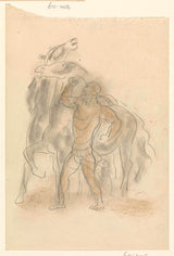 leo-gestel-1891素描纸男子手持两匹马，在检查艺术印刷精美的艺术复制品墙上艺术ID a4o6wp0gr
