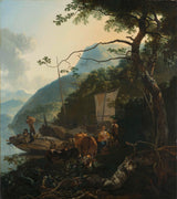 adam-pijnacker-1650-paadimehed-sildunud-itaalia-järve-kunsti-print-kujutava kunsti-reproduktsiooni-seina-art-id-a4p19idf2 kaldal