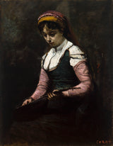 Jean-Baptiste-Camille Corot - girl-s-mandolína-art-print-fine-art-reprodukčnej-wall-art-id-a4swva4gg