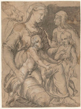 未知-1540-神聖家族與施洗者約翰和伊麗莎白藝術印刷品美術複製品牆藝術 id-a4u17w5pm
