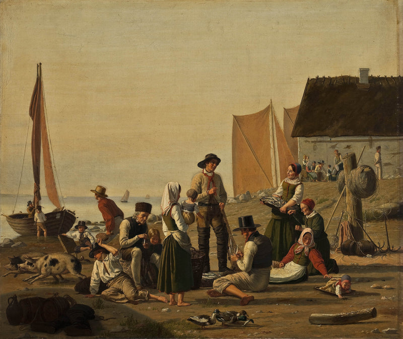 julius-friedlaender-1839-scene-in-a-fishing-hamlet-taarbaek-in-zealand-art-print-fine-art-reproduction-wall-art-id-a4vg9zt31