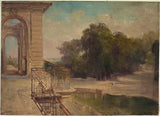 edmond-allouard-1875-rovine-del-castello-di-saint-cloud-il-bacino-a-ferro-di-cavallo-visto-dal-balcone-del-primo-piano-stampa-d'arte-riproduzione-d'arte-parete- arte