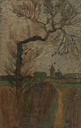 richard-roland-holst-1891-foothpad-avec-saule-et-un-village-à-l'horizon-impression-d'art-reproduction-d'art-mur-art-id-a4x2nhtxz