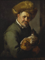 hendrick-bloemaert-1630-starec-s-kokošjo-umetniški-print-likovna-reprodukcija-stenske-umetnosti-id-a4ythbg5t