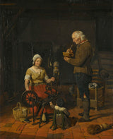 cornelis-kruseman-1817-室内与农民家庭和睡觉的猫艺术印刷美术复制品墙艺术 id-a51k4dv8y