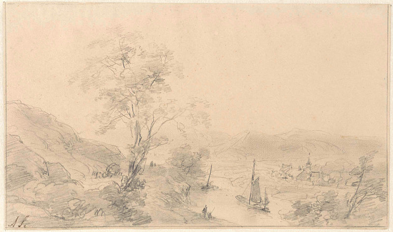 andreas-schelfhout-1797-mountainous-landscape-with-river-and-village-art-print-fine-art-reproduction-wall-art-id-a53ejk3mw