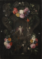 efter-daniel-seghers-blomster-omkring-en-cartouche-med-et-billede-af-putto-art-print-fine-art-reproduction-wall-art-id-a54ws11r6