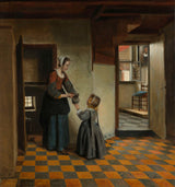 Pieter-de-hooch-1656-식료품 저장실에 아이를 둔 여성-미술-인쇄-미술-복제-벽-예술-id-a56x9899x