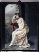 antoine-berjon-1800-pikkune-portree naisest, kes hoiab kirja-kunsti-print-kaunist kunsti-reproduktsiooni-seina-kunsti