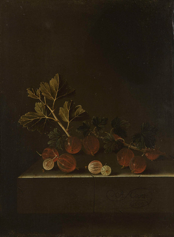 adriaen-coorte-1699-a-sprig-of-gooseberries-on-a-stone-plinth-art-print-fine-art-reproduction-wall-art-id-a5heleifx