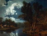 ferdinand-von-kobell-1774-rio-paisagem-ao-luar-impressão-de-arte-reprodução-de-belas-artes-arte-de-parede-id-a5i99im3a