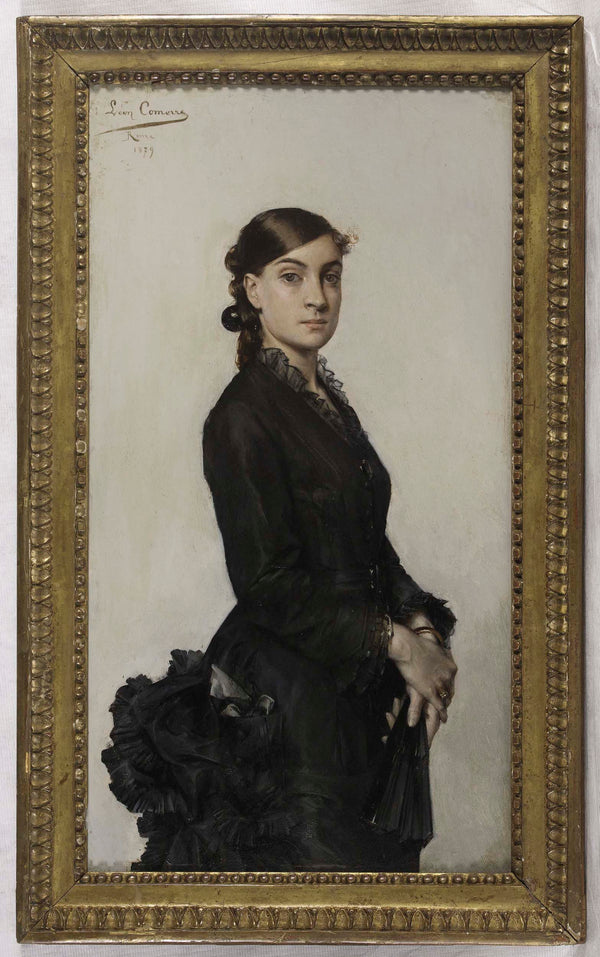 leon-francois-comerre-1879-portrait-of-jacqueline-comerre-paton-in-black-dress-art-print-fine-art-reproduction-wall-art