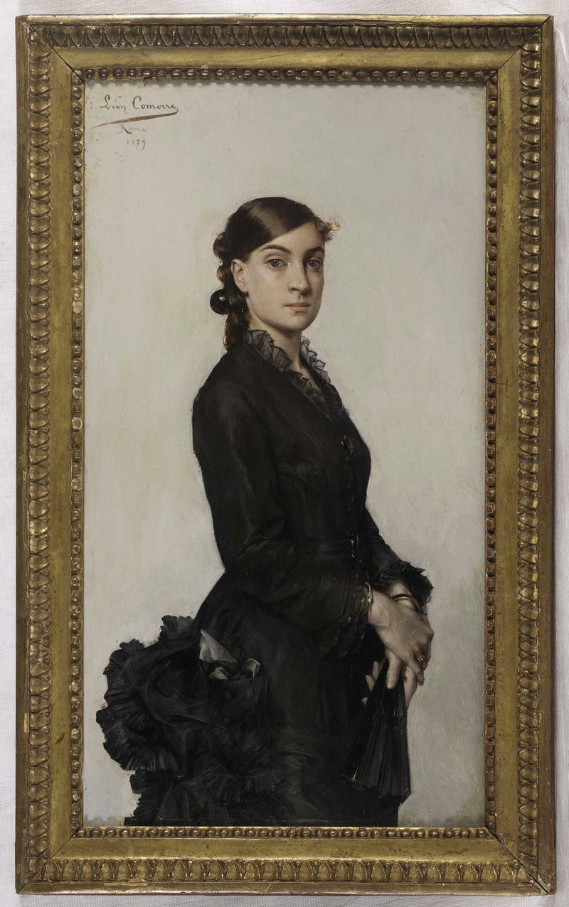 leon-francois-comerre-1879-portrait-of-jacqueline-comerre-paton-in-black-dress-art-print-fine-art-reproduction-wall-art
