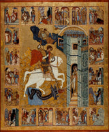 novgorod-ecole-de-la-russie-du-nord-1500-st-george ja-stseenid oma elust-kunst-print-kaunite kunstide reproduktsioon-seinakunst