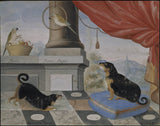 菲利普-塞洛特-dy-1724-門廊上的兩隻狗和兩隻鸚鵡-藝術印刷品-精美藝術-複製品-牆藝術-id-a5ldmvtfw