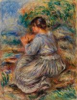 pierre-auguste-renoir-1914-девојка-седи-во-пејзаж-млада-девојка-седи-во-градина-уметност-печатење-фина уметност-репродукција-ѕид-арт-id-a5mg04osx