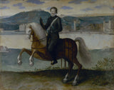 anonimo-1595-ritratto-di-enrico-iv-1553-1610-re-di-francia-a cavallo-di-fronte-a-parigi-stampa-d'arte-riproduzione-d'arte-arte-da-parete