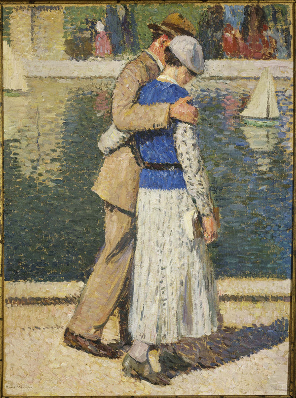 henri-martin-1932-detailed-outline-for-the-stairs-of-honor-of-the-town-hall-of-the-5th-a-couple-walking-along-the-basin-of-luxembourg-art-print-fine-art-reproduction-wall-art