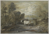 托馬斯·蓋恩斯伯勒-1780-一個牧民與三頭牛在高地泳池邊藝術印刷品美術複製品牆藝術 id-a5pky9x8j