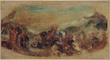 Eugen-Delacroix-1844-Skica-za-biblioteku-u-palači-burbon-Atila-koju slijedi-njegova-varvarska-horda-gazi-italiju-i-umjetnost-umjetnost-print-fin umjetnost-reprodukcija-zid-umjetnost
