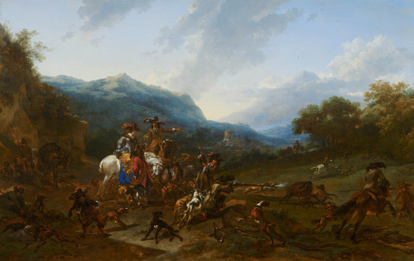 nicolaes-pietersz-berchem-1659-wild-boar-hunt-art-print-fine-art-reproduction-wall-art-id-a5u537h7w