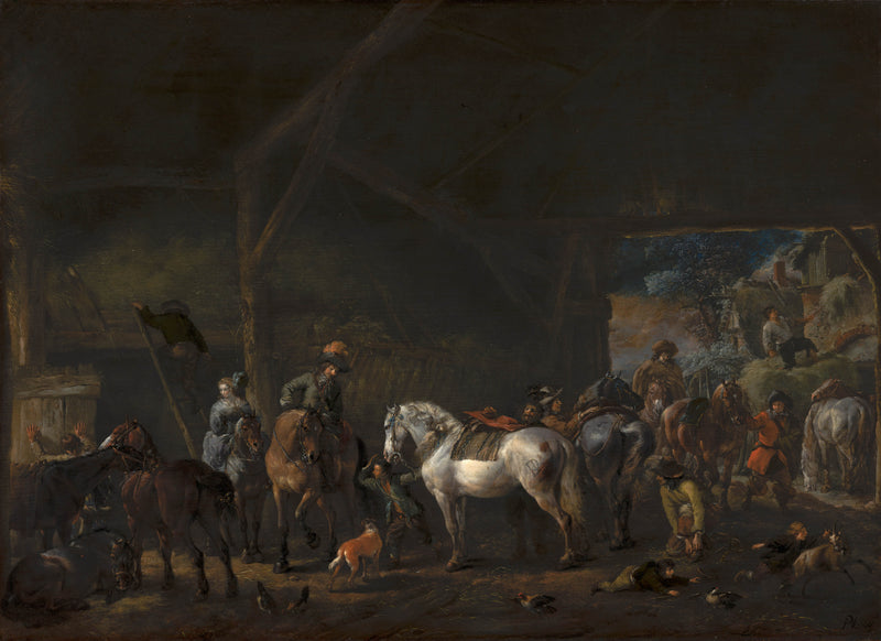 philips-wouwerman-1670-the-departure-from-the-stable-art-print-fine-art-reproduction-wall-art-id-a5vv7m30b