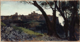 jean-jacques-henner-1859-paesaggio-italiano-villaggio-al-crepuscolo-stampa-d'arte-riproduzione-d'arte-arte da parete