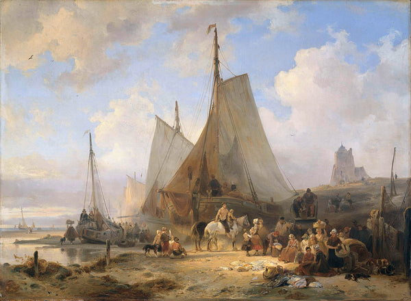 wijnand-nuijen-1835-fishing-boats-on-the-beach-with-fishermen-and-women-art-print-fine-art-reproduction-wall-art-id-a63e8rwd8