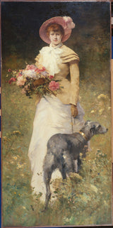 Фердинанд-Хајлбут-1880-ле-матин-исто така-рече-кучето-жена-уметност-печатење-фина уметност-репродукција-ѕидна уметност