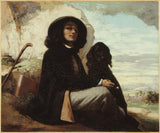 Gustave-Courbet-1842-Said-Courbet-autoportret-z-czarnym-piesem-reprodukcja-sztuki artystycznej-reprodukcja-ścienna