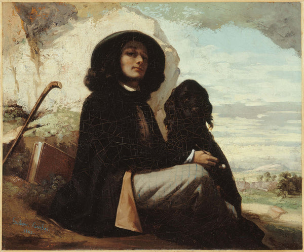 gustave-courbet-1842-said-courbet-self-portrait-with-black-dog-art-print-fine-art-reproduction-wall-art