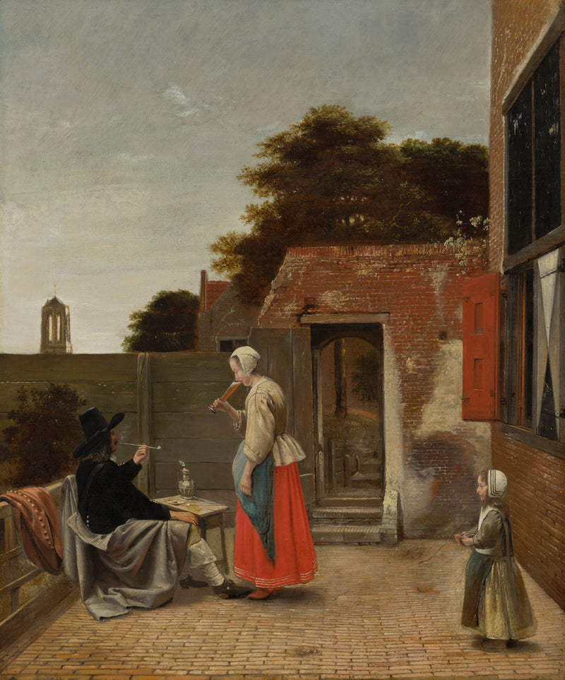 pieter-de-hooch-1660-a-man-smoking-and-a-woman-drinking-in-a-courtyard-art-print-fine-art-reproduction-wall-art-id-a6fnzjku6