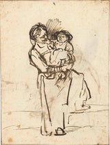 未知-1650-站立的女人懷裡抱著孩子-藝術印刷品美術複製品牆藝術 ID-a6hd6n4lv