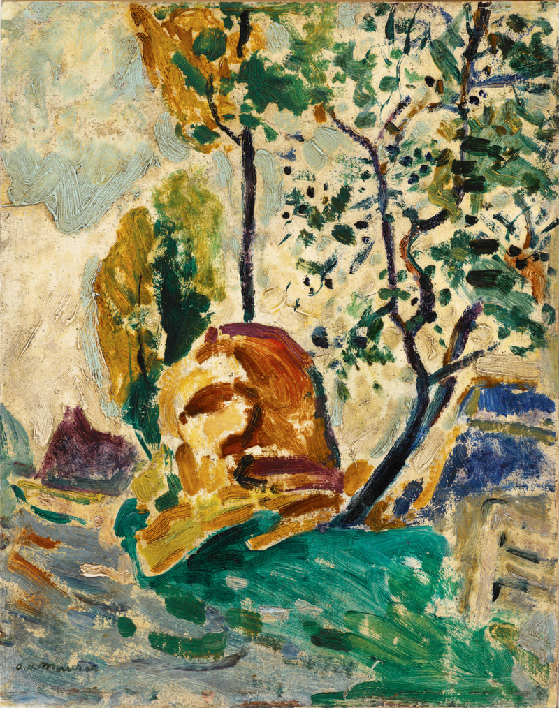 alfred-henry-maurer-1907-tree-and-rock-art-print-fine-art-reproduction-wall-art-id-a6l8zq92s
